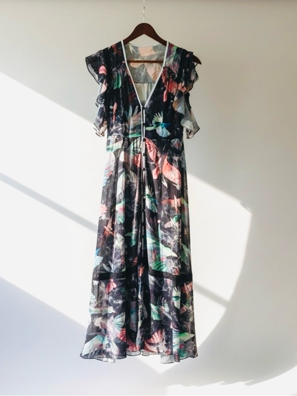 Hunter Bell Harrison Dress | Bird Print Flutter Sleeve Midi Dress | $495 Retail